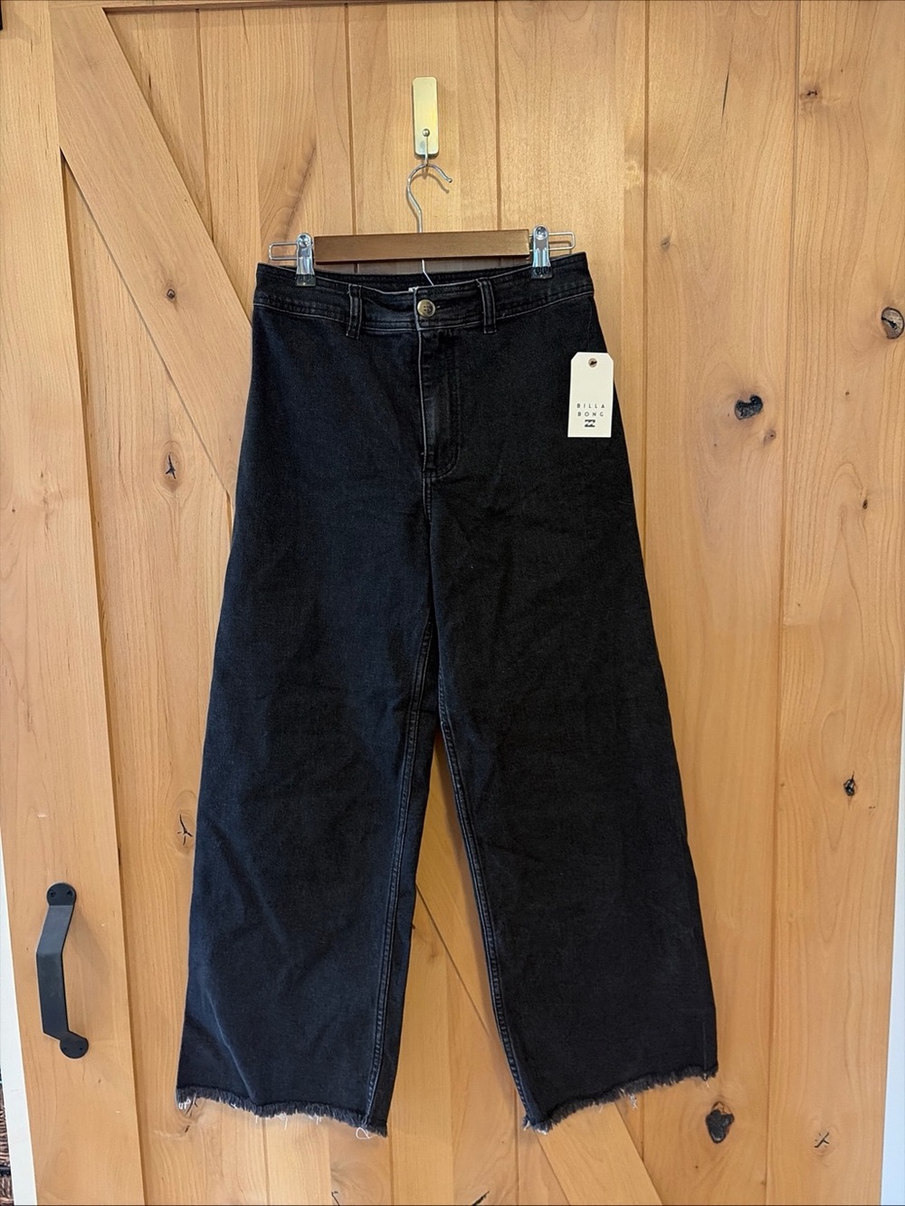 Billabong Free Fall Jeans Womens 29 Black High Rise Wide Leg Fray Raw Hem NWT